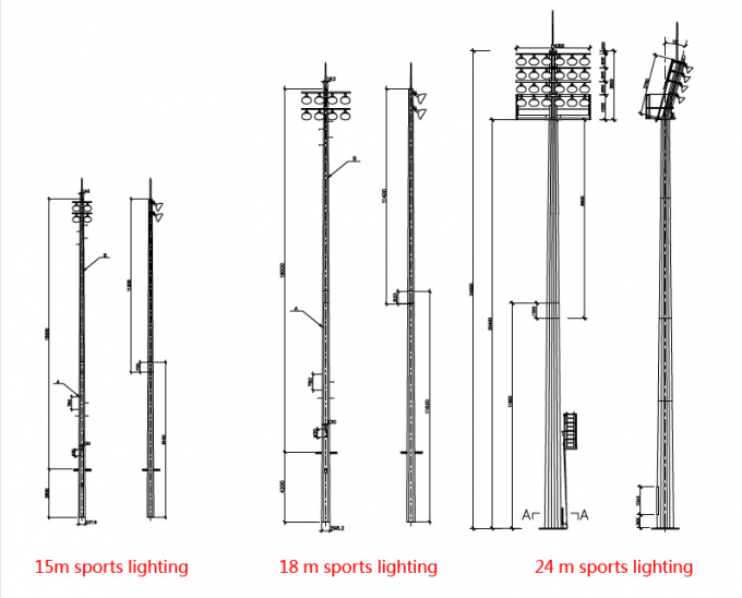 フットボール スタジアムのための30mの屋外の電流を通された高いマスト街灯柱 2