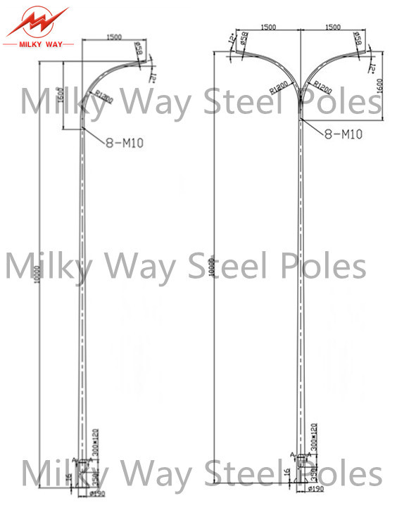 8 M 10m 11.8mの道の街灯ポーランド人のポーランド人電流を通された鋼鉄AWS D1.1の溶接 4