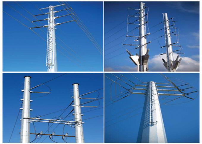 66kv電気伝達電柱ライン タワー/頭上式の送電線のための鋼鉄まっすぐなポーランド人 1